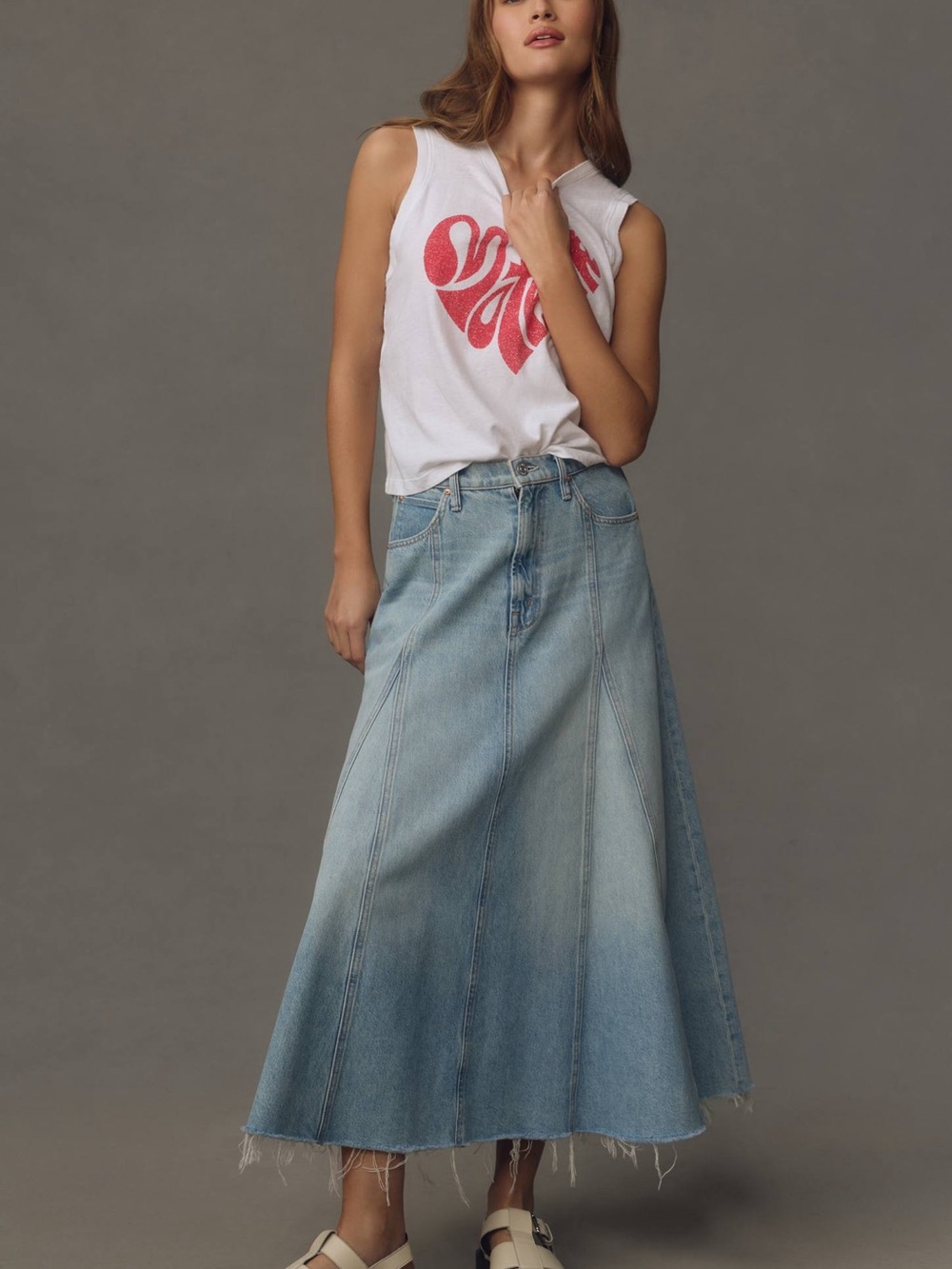 MOTHER The Full Swing Denim Midi Skirt